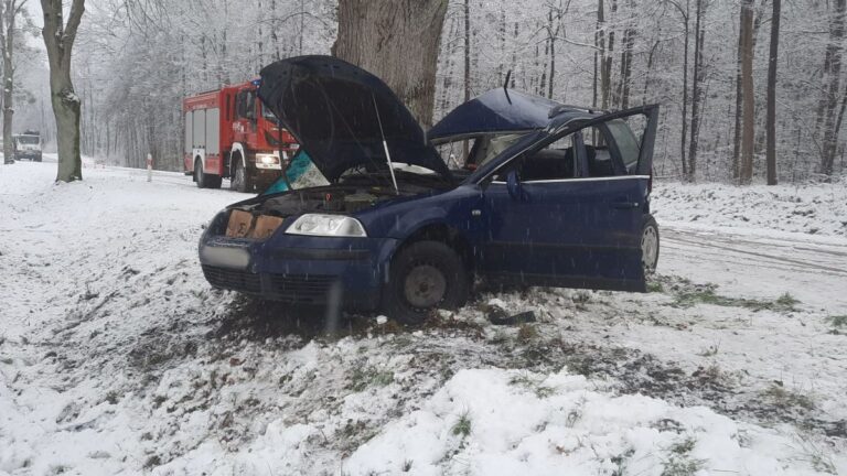 Stracił panowanie nad pojazdem i bokiem uderzył w drzewo