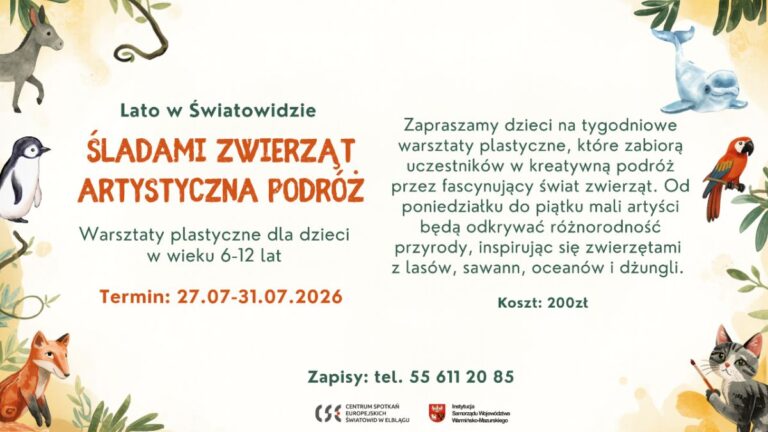 „Śladami zwierząt – artystyczna podróż”. Wakacyjne warsztaty plastyczne w&nbsp;CSE Światowid | 27-31.07.2026